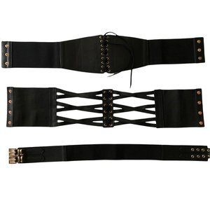 AKIRA Waist Corset Belt Lot of 3 Faux Leather Gold and Rose Gold Accents